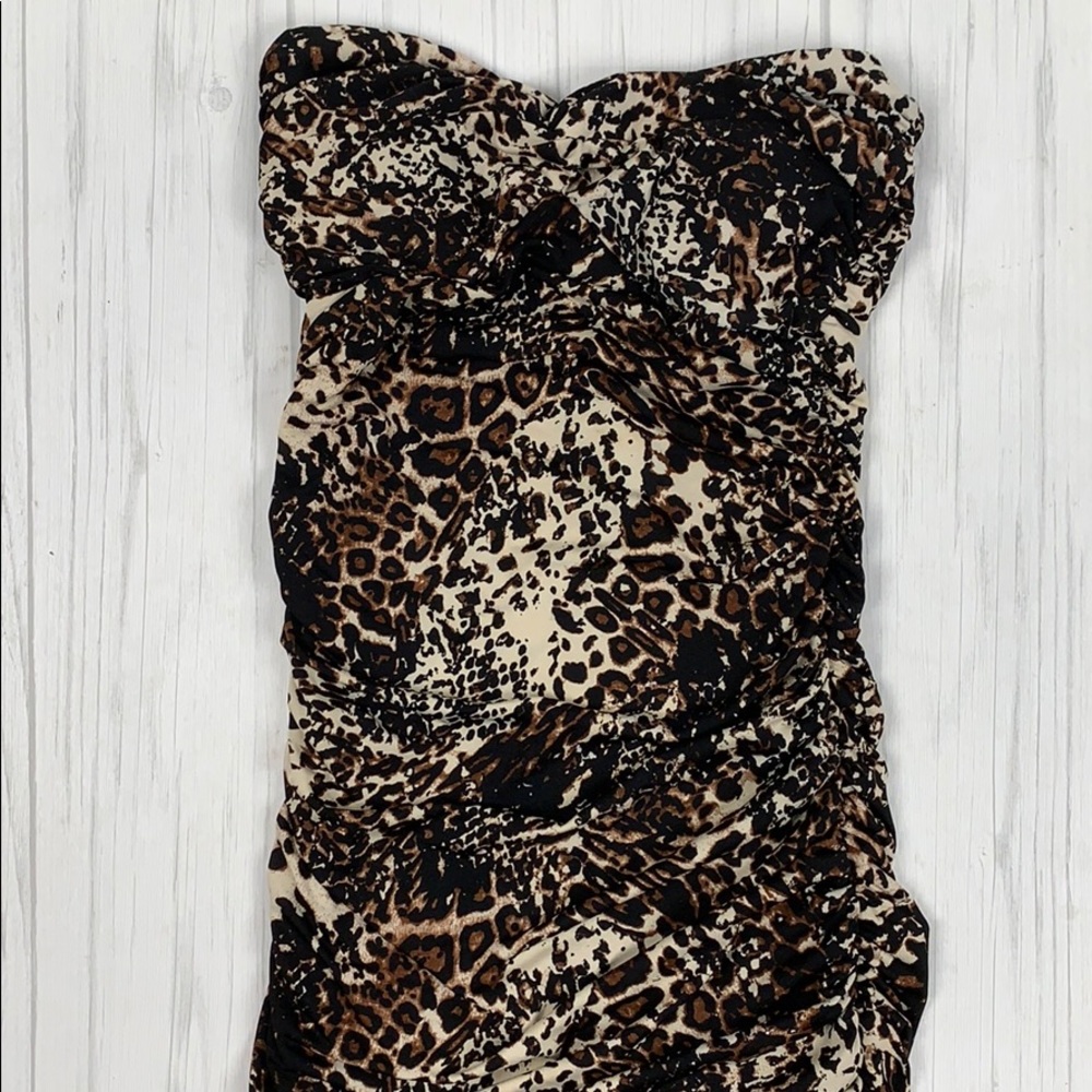 Leopard cheetah animal print tube top mini dress